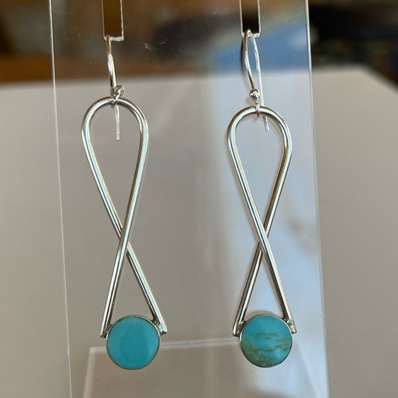 Vintage Signed AV 925 Silver and Turquois Drop Earrings - Picture 10 of 10